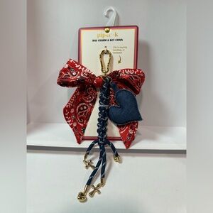 Piper K Bandana Bow Bag Charm Keychain Denim Heart Gold Tone NWT